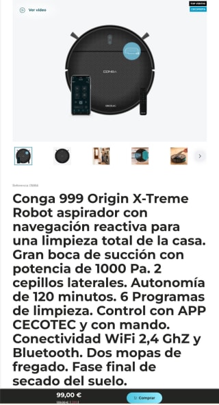 Cecotec conga 999 origin x-trem en color negro por 99€
