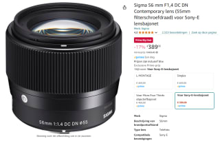 Sigma Contemporary 56mm f/1.4 DC DN (Sony E) voor €389 met Amazon prime