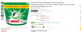 Pack x3 detergente Ariel All in One 70 lavados por 37.90€