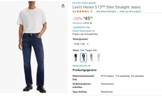 Levi's® 5-pocket jeans 513 SLIM STRAIGHT voor €45 bij Amazon