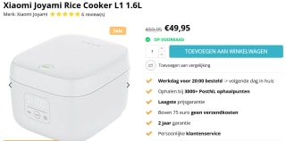 Xiaomi Joyami Rice Cooker L1 1.6L voor €49,95 bij Techpunt