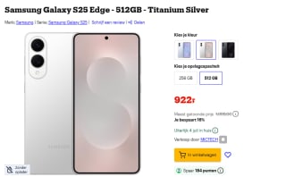 Samsung Galaxy S25 Edge, 512GB opslag Zilver voor €922 bij Bol