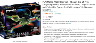 Playmobil Star Trek Klingon Bird of Prey voor €86,53 bij Amazon