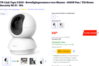 TP-Link Tapo C200 binnencamera voor €22,95 bij Bol