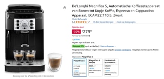 De'Longhi espressoapparaat MAGNIFICA S ECAM 22.110.B voor €279,99 bij Amazon