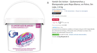 Vanish Oxi Action - Quitamanchas y Blanqueador para Ropa Blanca, en Polvo, Sin Lejía, 2.4 kg por 12.29€
