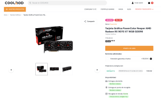 Tarjeta Gráfica PowerColor Reaper AMD Radeon RX 9070 XT 16GB GDDR6 por solo 689,95€