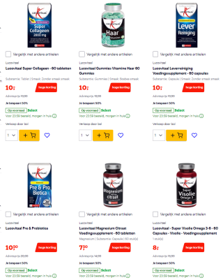 50% korting op veel Lucovitaal vitamines en supplementen bij Bol