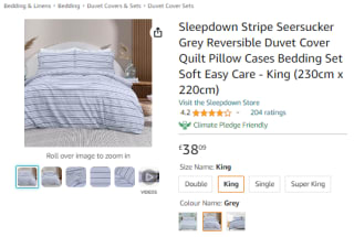 Grab Sleepdown stripe seersucker grey reversible duvet cover set from Amazon for £7.71