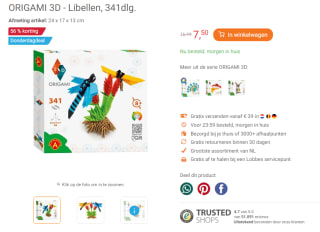 ORIGAMI 3D - Libellen, 341dlg. voor €7,50 bij Lobbes