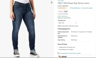 Only Shape Life Regular Skinny spijkerbroek voor €14,90 bij Amazon