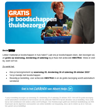 Kortingscode Albert Heijn voor gratis bezorging