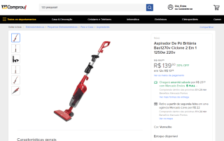 Aspirador De Pó da Britânia, modelo Bas1270v Ciclone 2 Em 1 - R$ 139,90