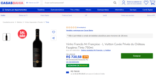 Vinho Francês da Mr Françoise L Vuitton Cuvée de 750ml - R$ 720,58