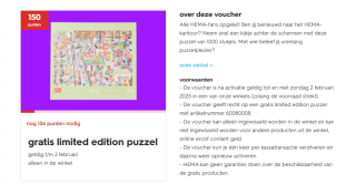 Gratis gratis limited edition puzzel voor 150 HEMA punten