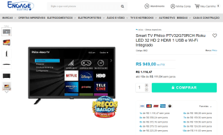 Smart TV da Philco, modelo Roku de 32 polegadas - R$ 949