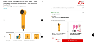 Cecotec Secador IonCare RockStar Style Yellow 1500W por 23,88€