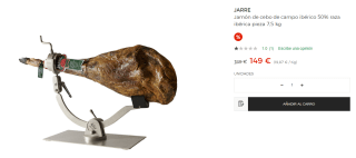 JARRE Jamón cebo campo ibérico 50% raza ibérica pieza 7,5 kg por 129€