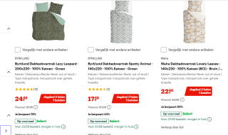 1+1 gratis op dekbedovertrekken in de sale tot 50% bij Bij Bol