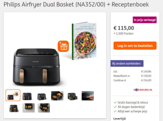Philips 3000 Series Airfryer met twee manden NA352/00 + receptenkookboek voor €115 + 1.500 ING rentepunten