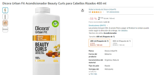 Acondicionador Dicora Urban Fit Beauty Curls para Cabellos Rizados 400 ml por 2.14€
