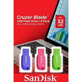 Sandisk Cruzer Blade (3 stuks) 32GB Blauw, Roze, Groen voor €12,29 bij Azerty