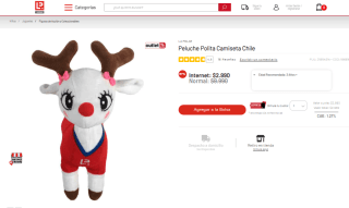 Peluche Polita con camiseta de Chile por $2.990