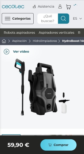 Cecotec Hidrolimpiadora de Alta Presión HydroBoost 1400 Essential por 59,90€.