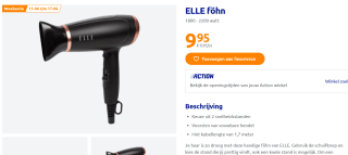 ELLE - Föhn - Haardroger - Met Opzetstuk voor €9,95 bij de Action