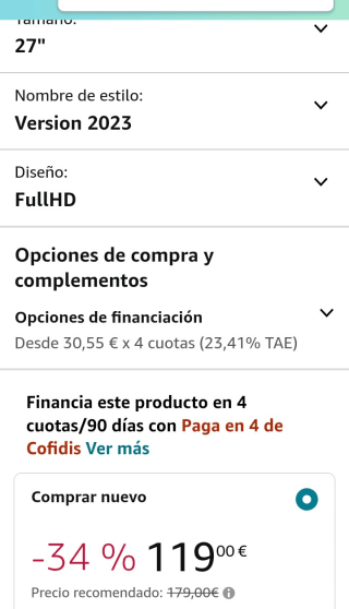 Samsung LF27T372FWRXEN 27" por 119€.
