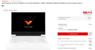 Portátil gaming HP Victus 15-fb0012ns con AMD Ryzen 5 5600H, 16GB RAM, 512GB SSD por 592,48€