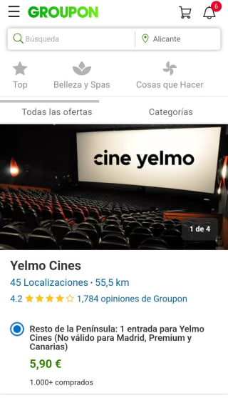 Cines Yelmo desde Groupon por 5,90€.