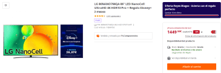 Televisor LG 86NANO766QA 86" LED NanoCell UltraHD 4K HDR10 Pro + Regalo Disney+ 3 meses por 1449€