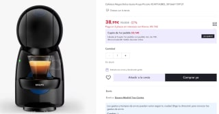 Cafetera Negra Dolce Gusto Krups Piccolo color negro por 38,99€ ( cuenta nueva 26,99€ )