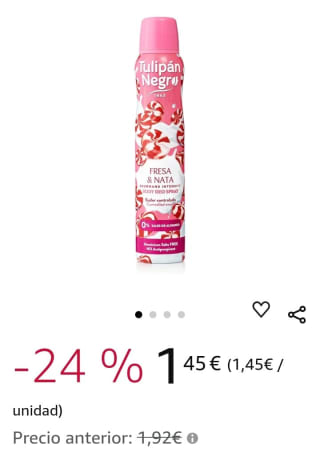 Tulipán Negro Desodorante Fresa y Nata 200ml mujer por 1,74€.