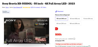 Sony Bravia XR-55X90L - 55 inch - 4K Full Array LED - 2023 voor €999 bij Bol