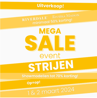 Vanaf 50% korting op alles van Riverdale en Rivièra Maison & tot 70% korting op showmodellen bij de Bommel in Strijen op 1 en 2 maart