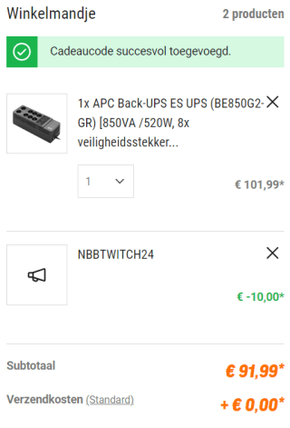 APC Back-UPS 850 noodstroomvoeding 8x stopcontact voor €91,99 dmv code bij Nbb