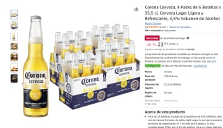 24 botellines Corona Cerveza 35,5 cl, Cerveza Lager Ligera y Refrescante por 23,55€