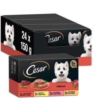 Pack de 24×150g César Comida húmeda para perros por 12,86€.