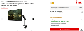 HYPERX Armada 25 FHD 24.5" Gaming Monitor voor €129 bij Mediamarkt
