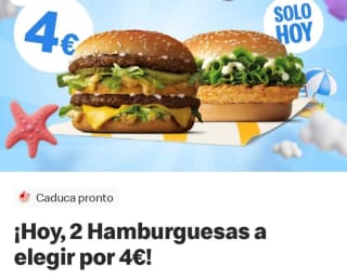 Dos hamburguesas a elegir a tan solo 4€ de MCdonalds