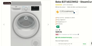 Beko B3T6823WS2 Steamcure droger voor €459,15 na cashback bij Expert