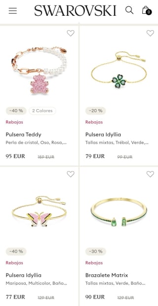 Hasta -40% en Pulseras Swarovski.