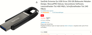 SanDisk Extreme Go - USB-flashstation 256 GB voor €37,99 bij Amazon