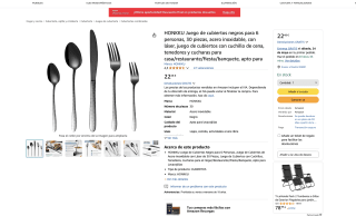 30 Cubiertos Acero Inoxidable Negro por solo 22,48€