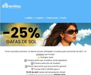 25% descuento en gafas de sol (venta anticipada)