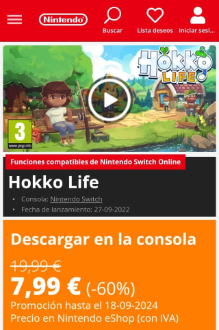 Hokko Life Nintendo Switch por 7,99€.