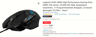 Logitech G502 HERO - Bedrade Gaming Muis - 25.600 DPI voor €34,90 bij Amazon
