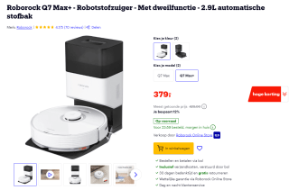 Roborock Q7 Max+ robotstofzuiger met dweilfunctie en leegstation voor €379 bij Bol